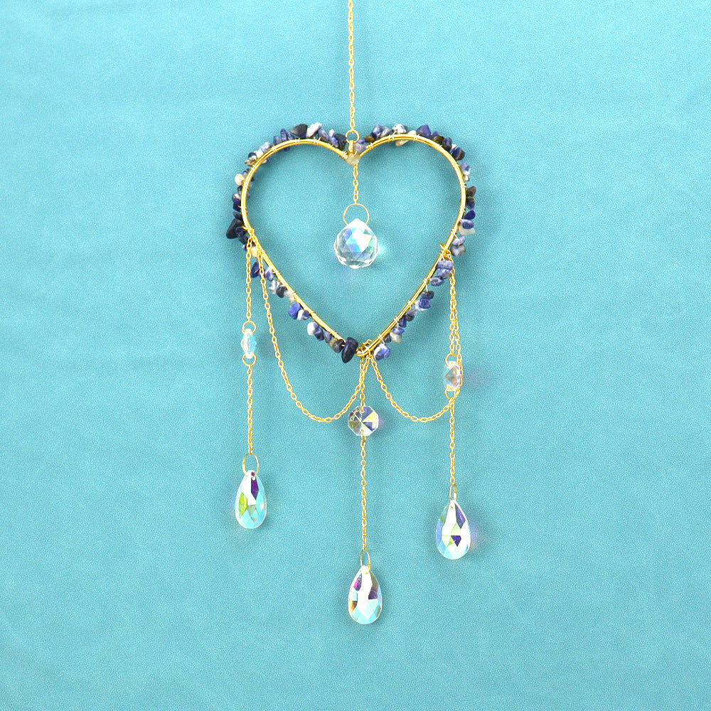 zensoullab Natural Raw Stone Crystal Wind Chime Sun Catcher Heart Hanging Holiday Home Decoration