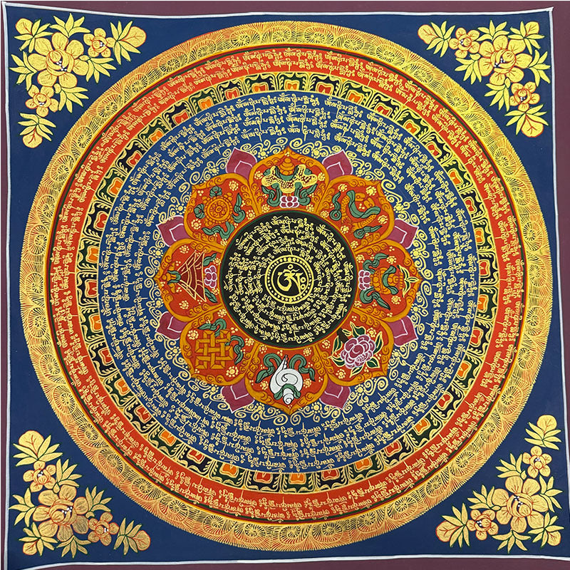 zensoullab Nepal Scripture Mandala Hand-painted Thangka Tibetan Hand-painted Six-syllable Mantra Thangka Living Room Entrance Hallway Decorative Painting