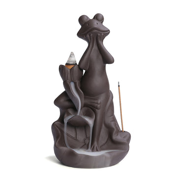 zensoullab Purple Clay Lotus Leaf Backflow Incense Burner Craft Ornament Creative Frog Lotus Backflow Incense Burner Home Decor