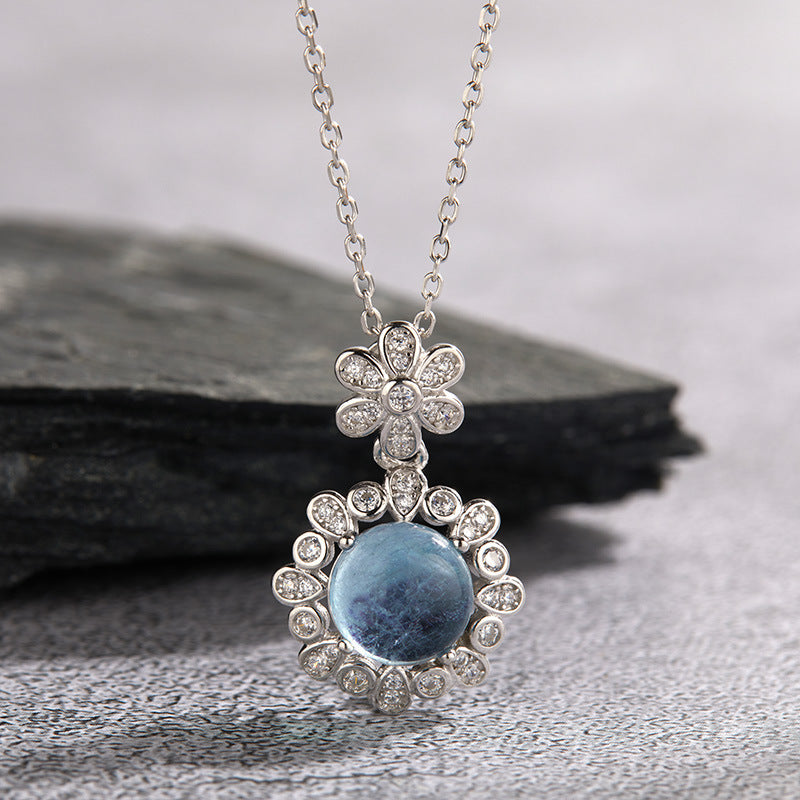 zensoullab French Design S925 Sterling Silver Natural Aquamarine Gemstone Necklace for Women, Personalized Multiple Pendants Fashion Collarbone Chain