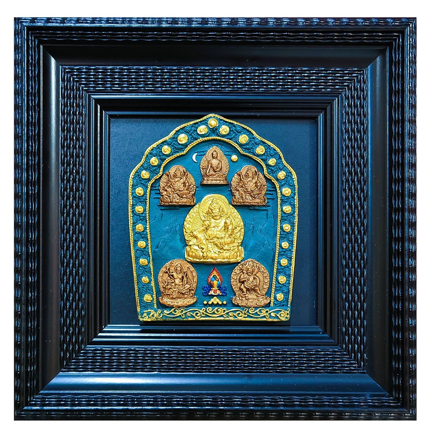 Zensoullab Xizang Hand Painted Thangka Three-Dimensional Wiping Yellow God of Wealth Tie Five Gods of Wealth Decorative Painting Living Room Office Geomancy Decoration