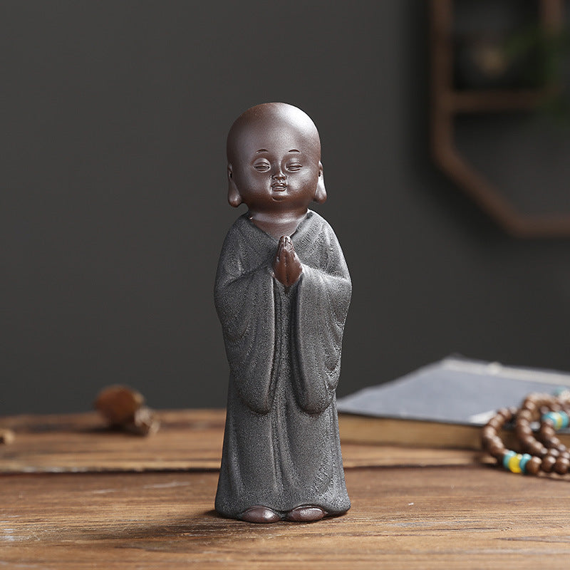 zensoullab Purple Clay Little Monk Zen Home Decor Chinese Style Ornament Living Room Study Entrance Tea Room Tea Pet Bonsai Ceramic Decoration