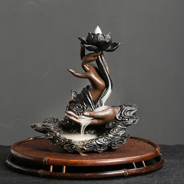 Resin Backflow Incense Burner Ornament Creative Lotus Zen Buddha Hand Backflow Incense Home Craft Decoration
