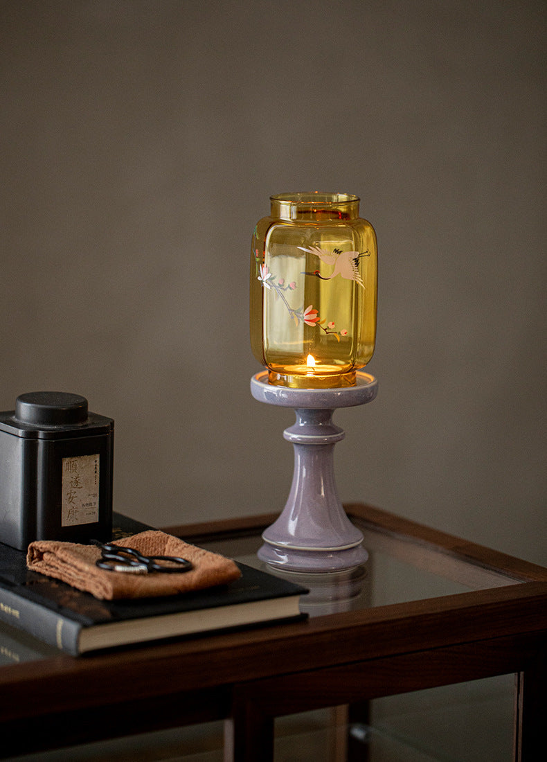 zensoullab Chinese Style Aromatherapy Candle Glass Candle Holder Lamp Zen Tea Room Atmosphere Lamp Home Floor Candle Lamp Decorative Ornament