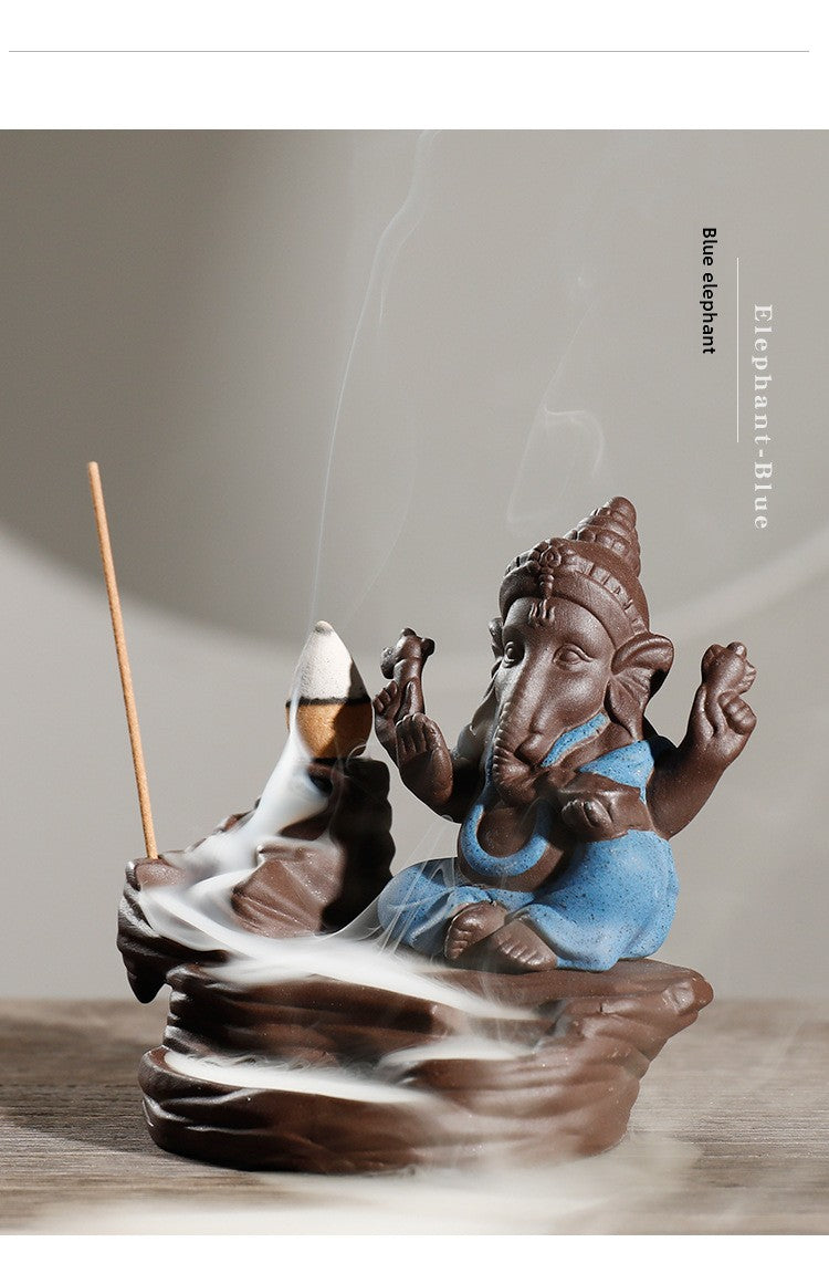 zensoullab Purple Clay Tower Incense Burner Thai Treasure Elephant Smoke Backflow Incense Burner Creative Southeast Asian Home Fragrance Ornament