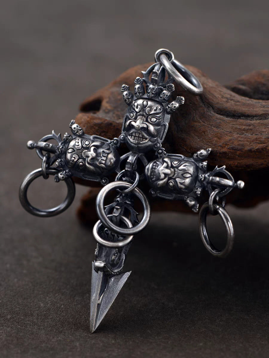 zensoullab Vintage Men's Jewelry Pu Ba Vajra Pendant Men's Antique Cross Demon-Subduing Vajra Thai Silver Necklace Amulet Magical Tool