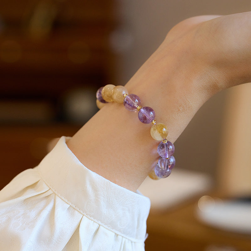 zensoullab Nine Purple Fire Bracelet Natural Amethyst Purple Bracelet Multi-Gem Good Luck Beads