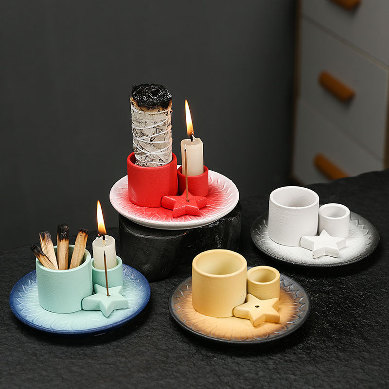 Ceramic Aromatherapy Candle Holder Aromatherapy Burner Simple Nordic Style Candle Cup Atmosphere Decoration Sage Holy Wood Plate