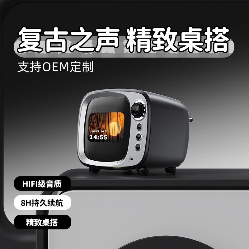 zensoullabAi Smart APP Screen Bluetooth Speaker Creative Retro TV Style Small Speaker Subwoofer Alarm Clock White Noise