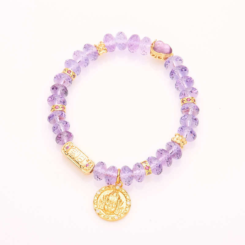 zensoullab Nine Purple Fire Cut Amethyst Bracelet for Women, Straight Cut High-end Crystal Jewelry Bracelet