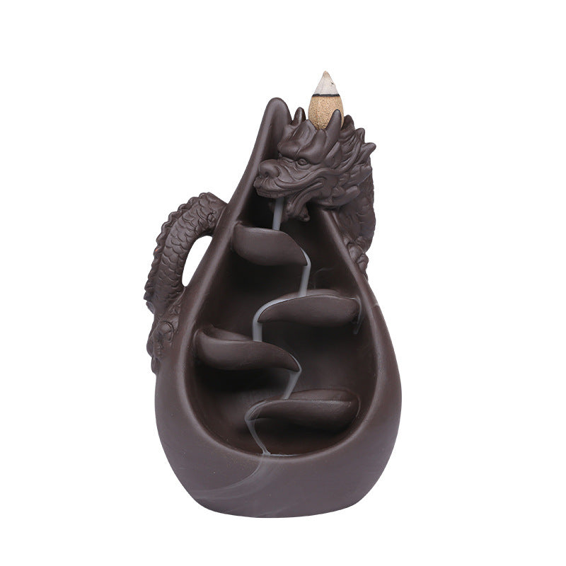 Purple Clay Chinese Style Dragon Backflow Incense Burner Home Decor Creative Large Dragon Backflow Aromatherapy Burner Craft Gift