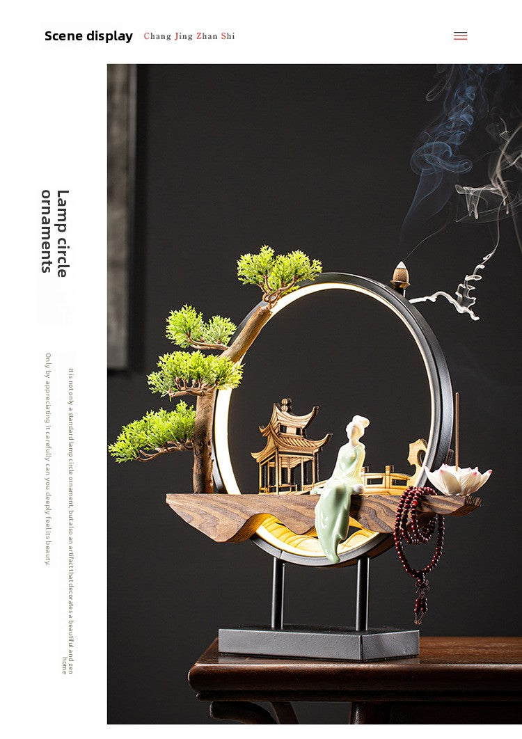 Zensoullab Ceramic Backflow Incense Burner Led Night Light Incense Decoration New Chinese Hallway TV Cabinet Dongting Lake Gift Incense