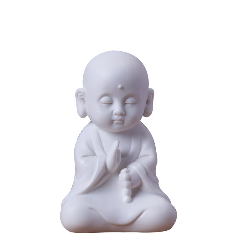 zensoullab Zen Ceramic Little Monk New Chinese Style Home Decor White Porcelain Figure Little Novice Living Room Study TV Cabinet Ornament