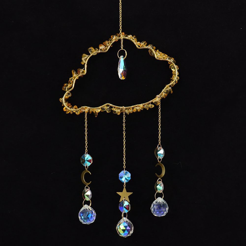 zensoullab Handmade Wire Wrapped Natural Crystal Crushed Stone Cloud Sun Catcher Hanging Ornament Wind Chime Decoration Pendant