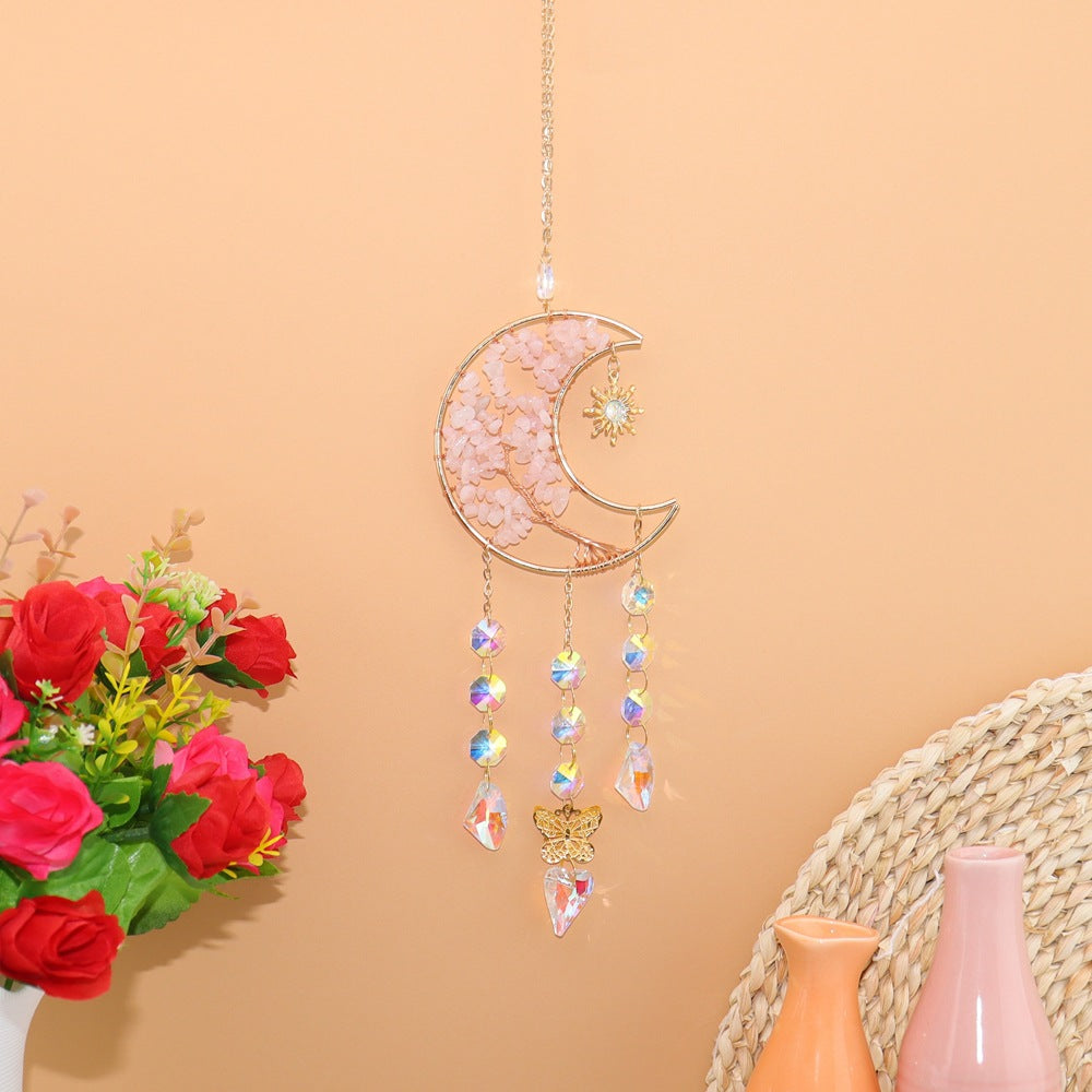 zensoullab Natural Crystal Gravel Moon Wind Chime Crafts Ornaments Sunlight Pendant Amethyst Sun Catcher T65