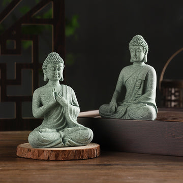 zensoullab Green Sandstone Buddha Statue Ornament Micro Landscape Fish Tank Landscaping Rockery Bonsai Living Room Zen Tea Tabletop Stone Small Sitting Buddha