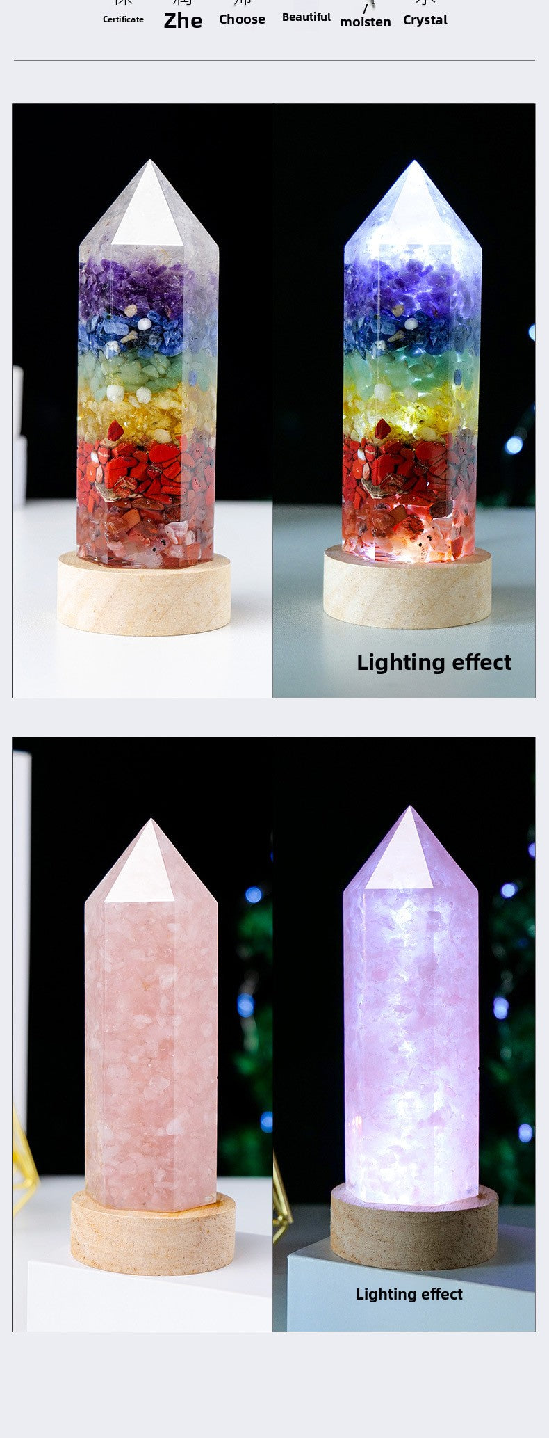 zensoullab Natural Crystal Pillar Night Light USB Creative Crystal Gravel Resin LED Night Light Home Craft Ornament