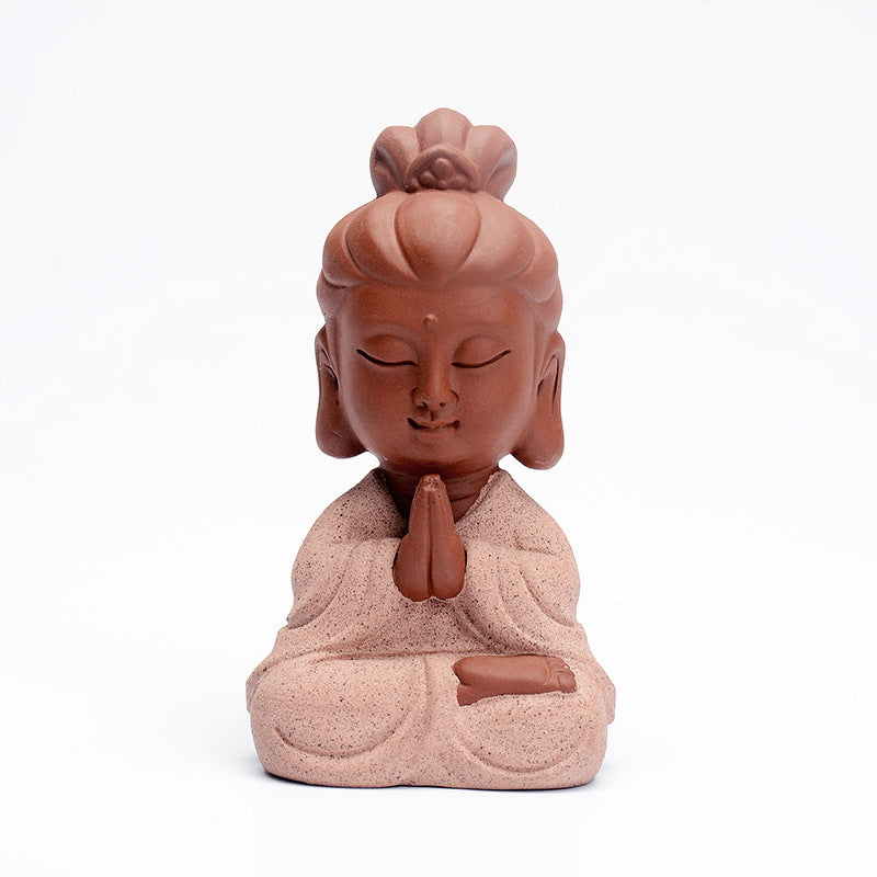 zensoullab Creative Chinese Home Decor Ceramic Little Monk Tea Pet Western Three Saints Ornament Enlightenment Zen Little Novice Craft