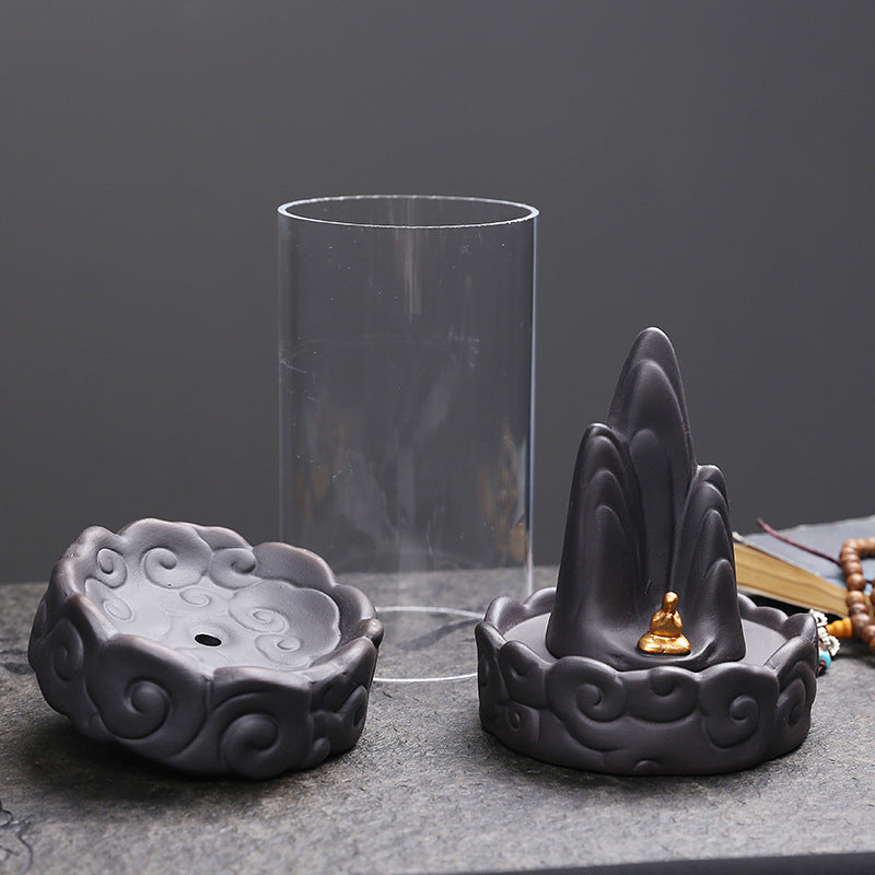 zensoullab Original Purple Clay Mountain Water Backflow Incense Burner Creative Cloud Windproof Cover Backflow Incense Burner Hot