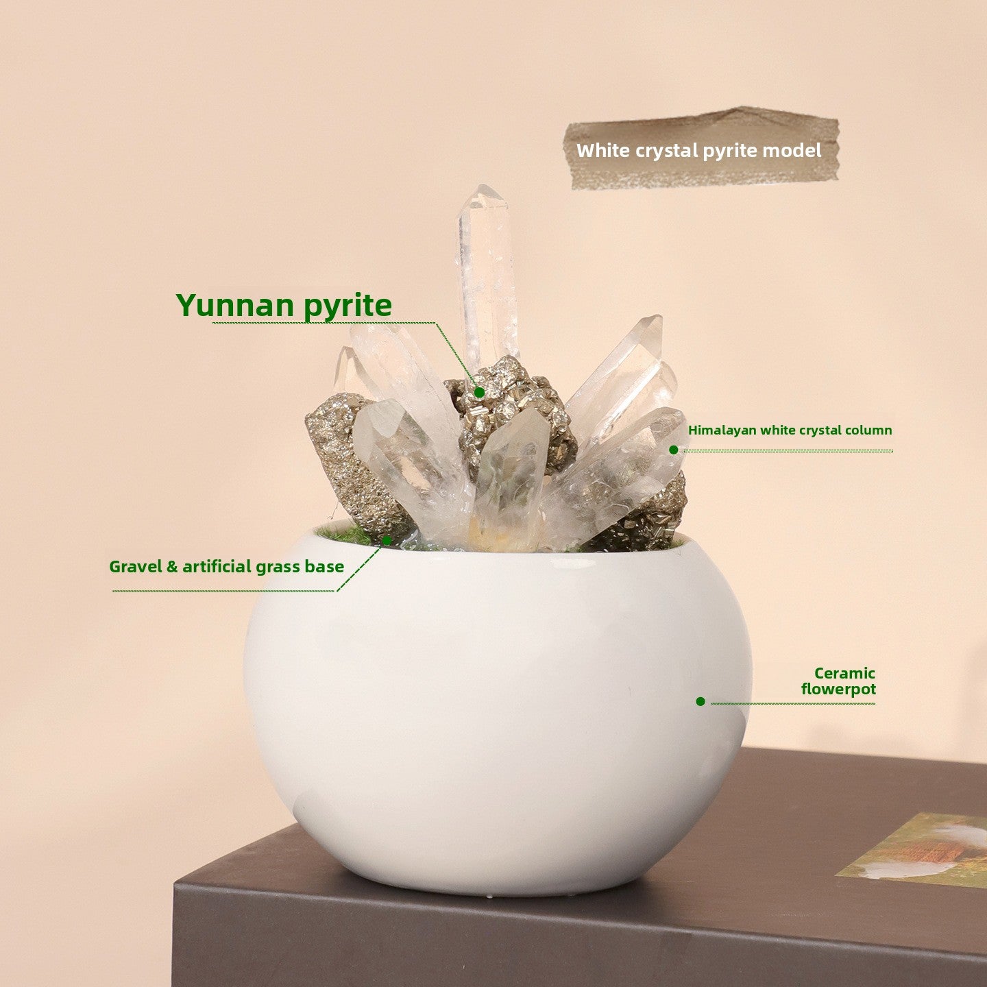 zensoullab Natural Crystal Raw Stone Mineral Potted Plant Artificial Crystal Column Fluorite Ornament Creative Desktop Aroma Stone Hot Sale