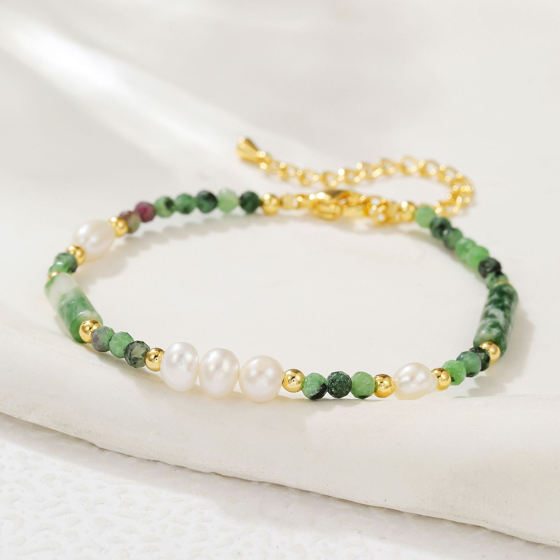 zensoullab Freshwater Pearl Natural Stone Bead Necklace Bracelet Melad Green Dot Stone Sweater Chain High-end