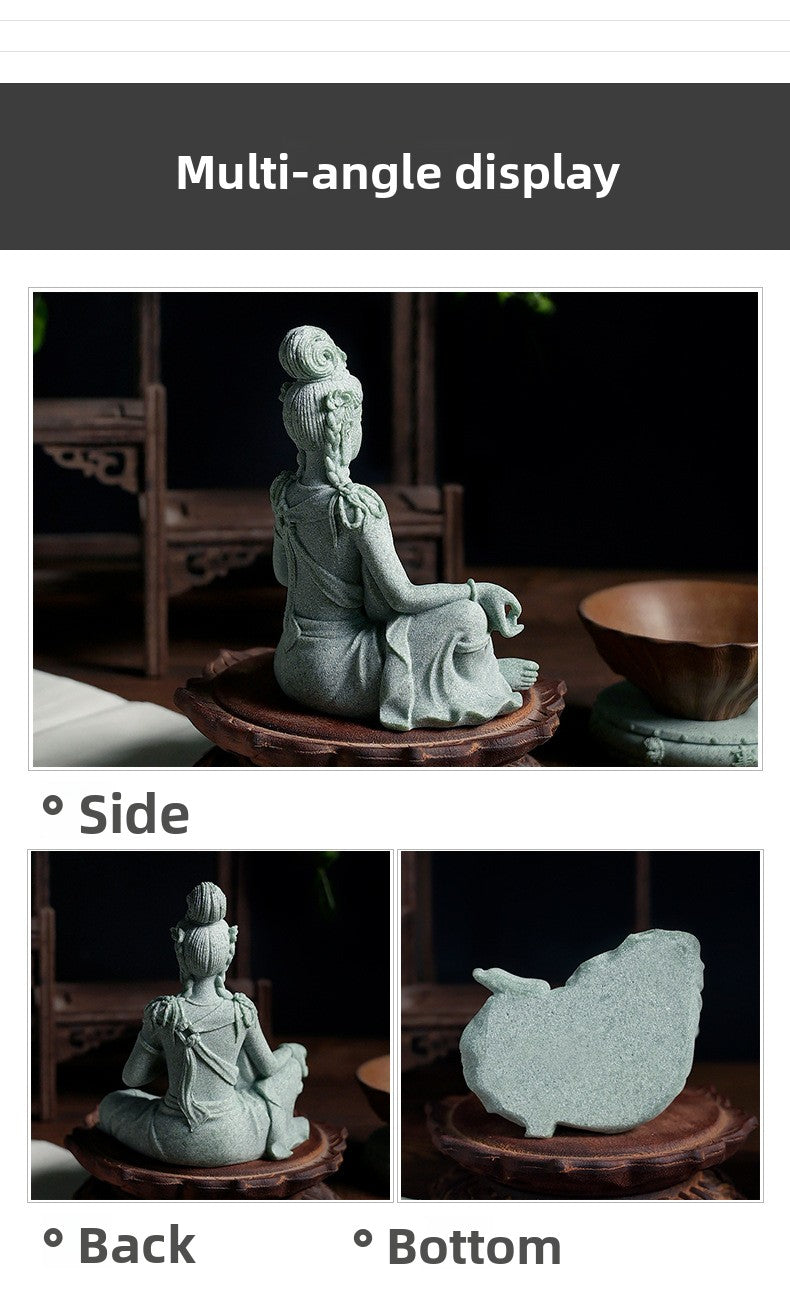 zensoullab Desktop Chinese Style Water Moon Guanyin Bodhisattva Buddha Statue Micro Landscape Fish Tank Decoration Fake Mountain Ornament Tea Pet Incense Decoration