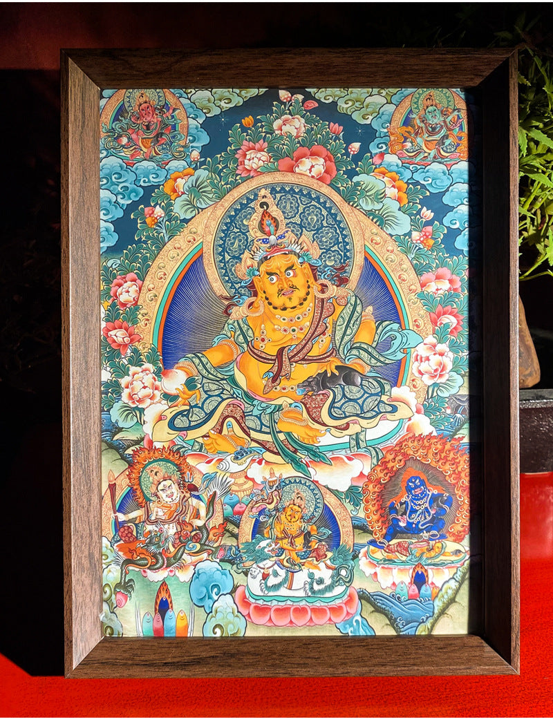 zensoullab Thangka Yellow God of Wealth Mahakala Buddha Statue Hanging Painting Desktop Display Guanyin Bodhisattva Wealth Attraction Entrance Decoration Painting