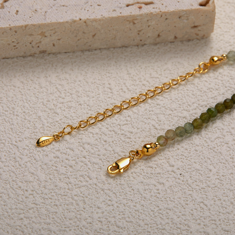 zensoullab S925 Sterling Silver Natural Tourmaline Gemstone Necklace for Women Original Design Heart Trendy Handmade Colorful Beaded Chain