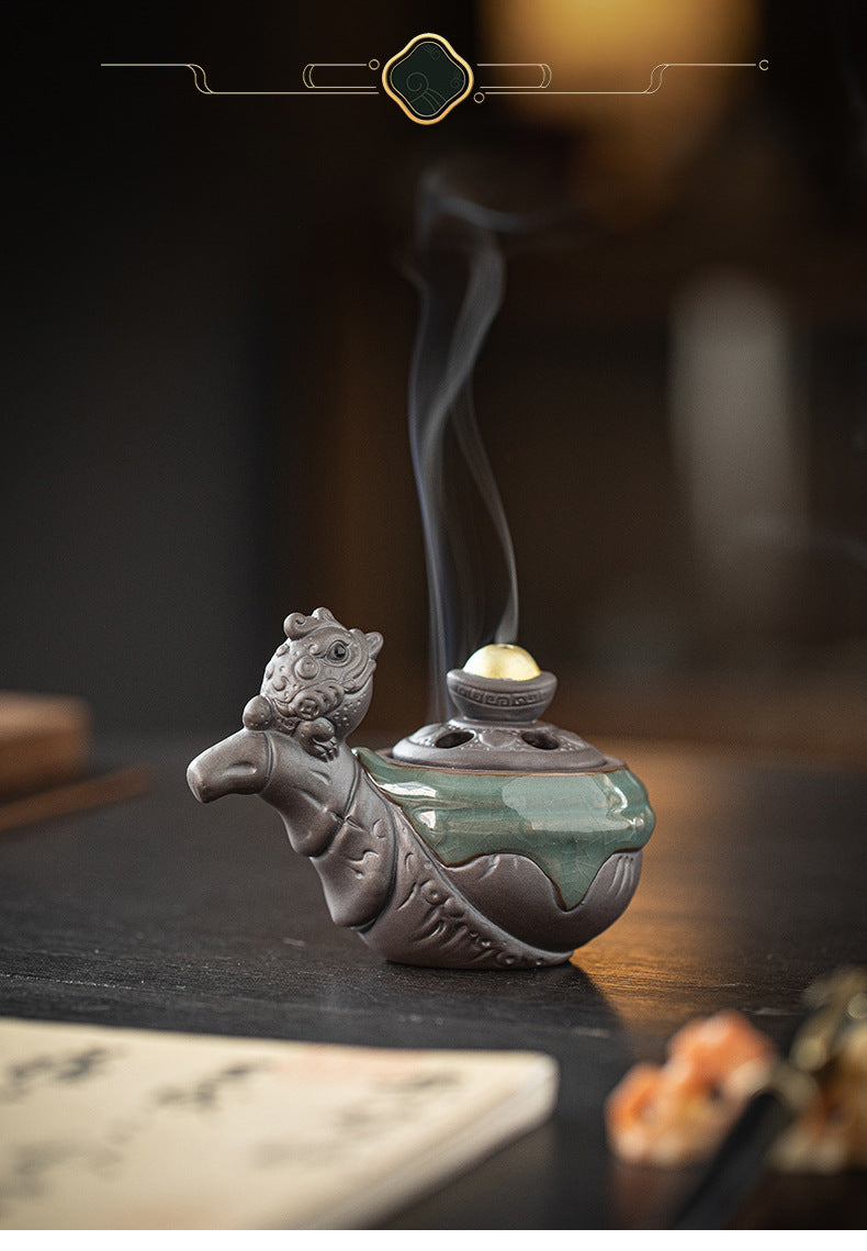 zensoullab Lucky Money Pipe Golden Toad Mini Incense Burner Home Indoor Small Coil Incense Burner Zen Tea Room Incense Aromatherapy Burner Ornament