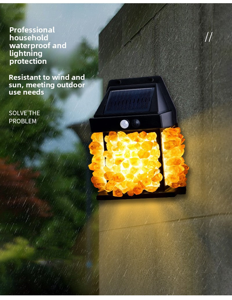 zensoullab Natural Crystal Raw Stone Solar Wall Light Outdoor Courtyard Waterproof Sensor Lighting Household Night Light