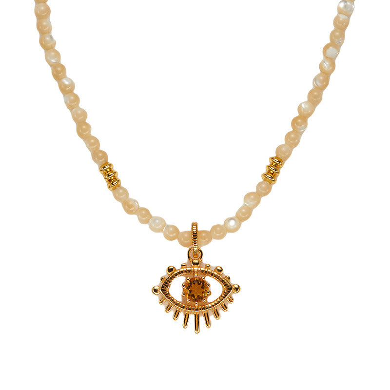 zensoullab S925 Sterling Silver Natural Yellow Shell Yellow Crystal Gemstone Necklace for Women Fashion Trend Devil's Eye Pendant Original Design