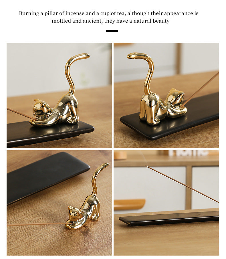 Cross-Border Ceramic Kitten Aromatherapy Burner Ornament Creative Cute Cat Home Indoor Creative Incense Holder Incense Stand Incense Tray
