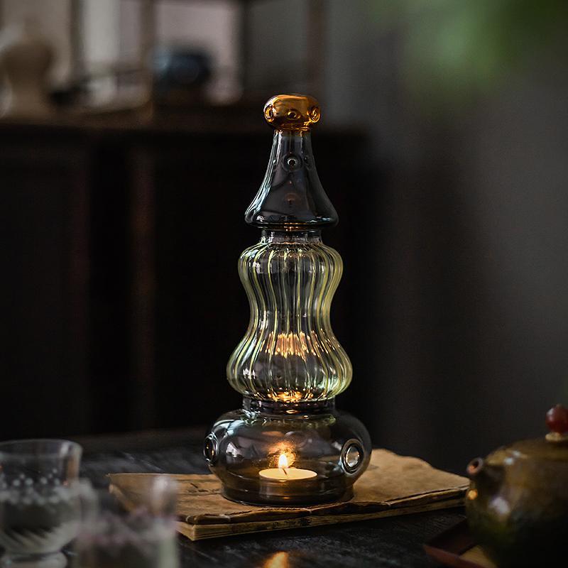 zensoullab Ancient Style Home Aromatherapy Candle Candle Holder Chinese Zen Style Antique Lampshade Glass Ornament Tea Room retro Atmosphere Lamp