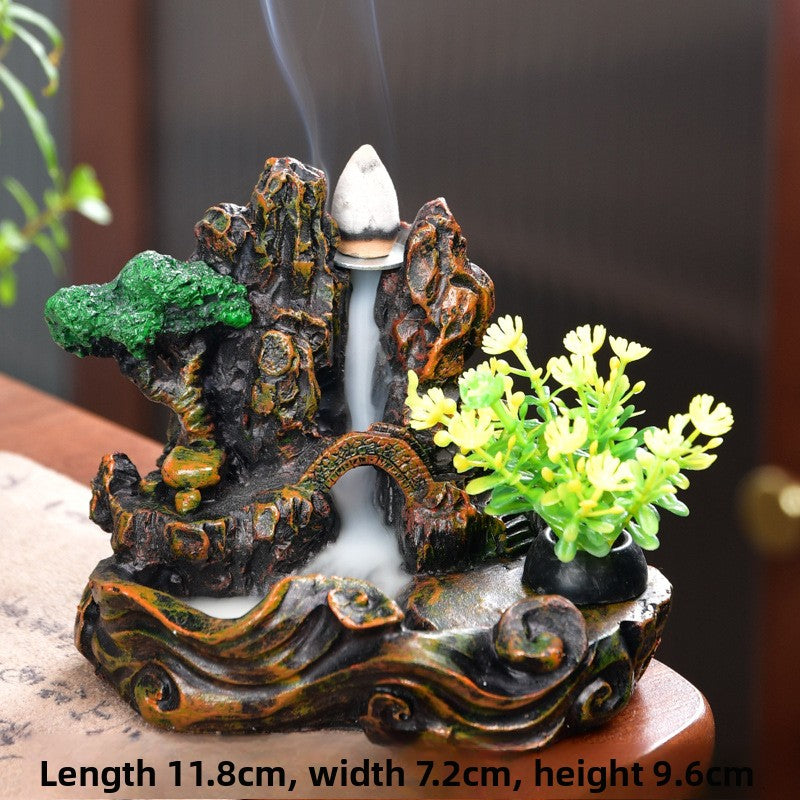 Zensoullab Resin Carving High Mountain Flowing Water Backflow Agarwood Stove Home Indoor Zen Sandalwood Incense Burner Tea Ceremony Decoration Zen Incense Burner