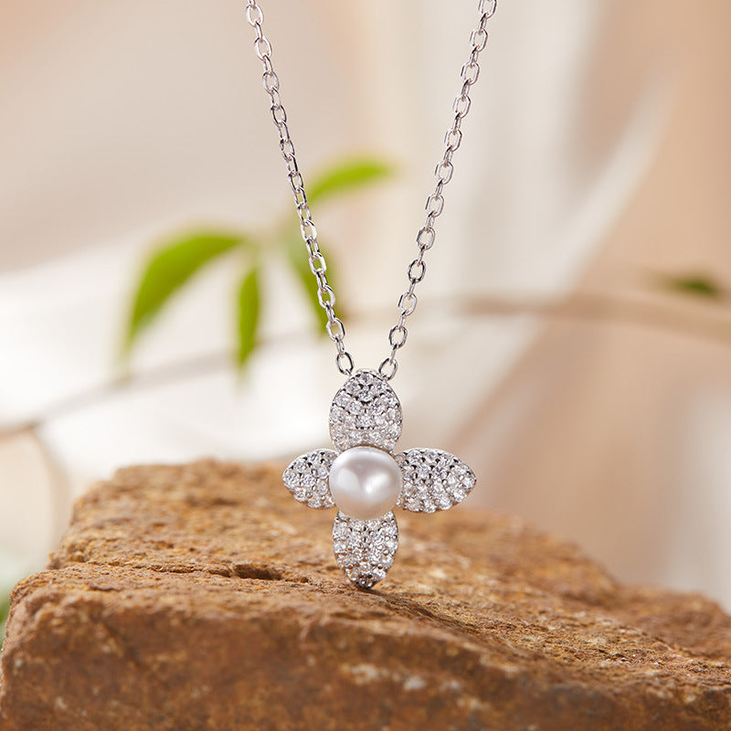 zensoullab S925 Sterling Silver Natural Gemstone Necklace Flower Pendant for Women Korean and Japanese Style Fresh Simple Sweet Collarbone Chain