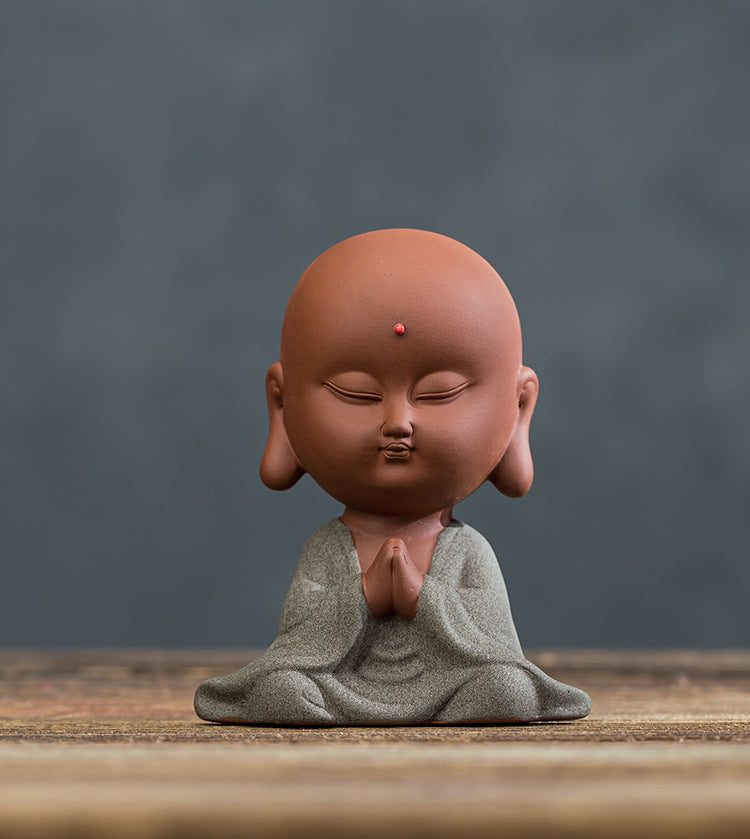 zensoullab Zen Style Yixing Clay Little Monk Tea Pet Tea Tray Tea Room Ornament Craft Figure Creative Space Decoration