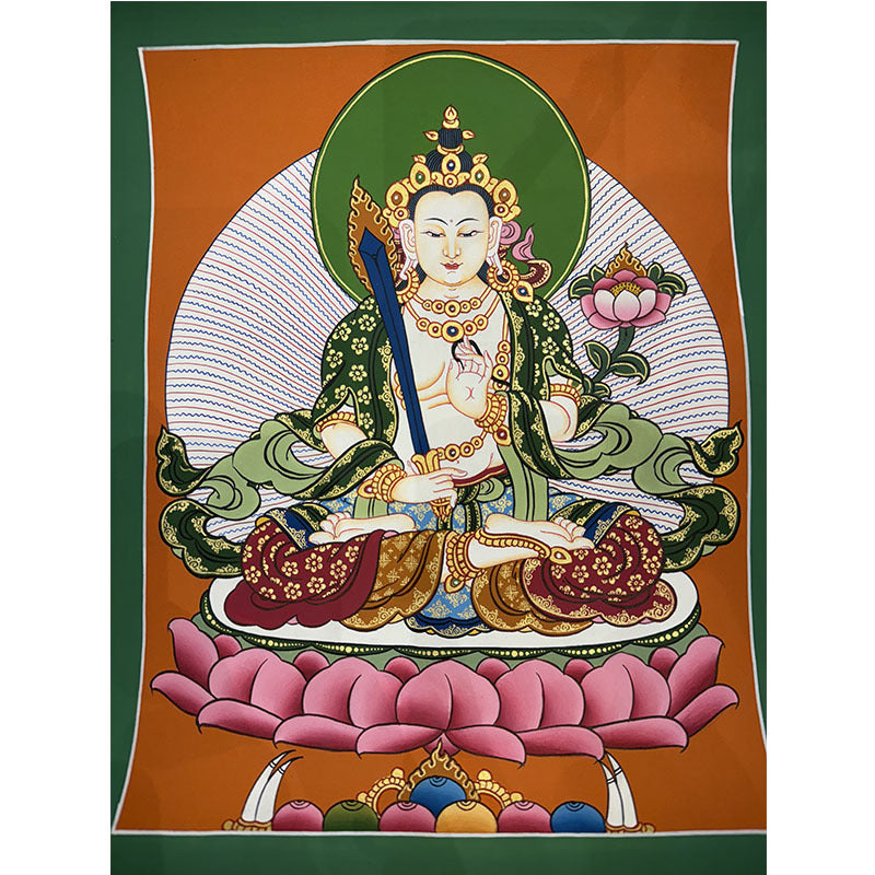 zensoullab Nepal Hand-painted Yellow God of Wealth Green Tara Manjushri Four-armed Guanyin Medicine Buddha Buddha Statue Thangka Table Decoration Hanging Painting