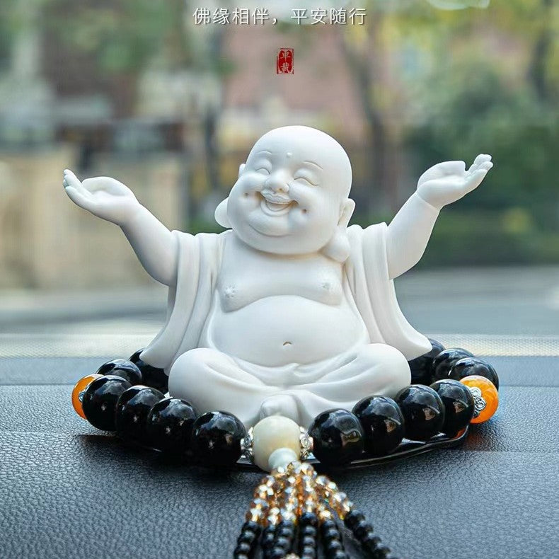 zensoullab Creative New Chinese Style Ceramic Maitreya Buddha Statue Desktop Ornament Home Incense Holder Incense Burner Incense Tray