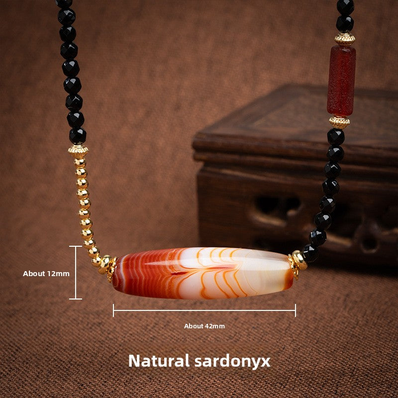 zensoullab Natural Tibetan Style Silk Wrapped Dzi Bead Necklace Red Meat High Oil Coating Agate Pendant Unisex Necklace In Stock