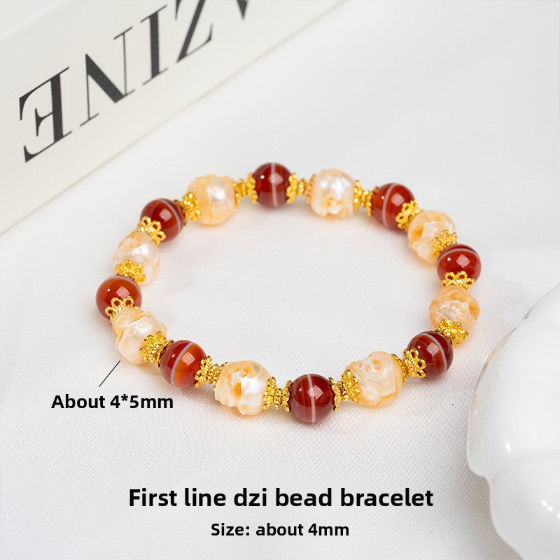zensoullab Natural Red Meat Pharmacist One-Line Dzi Bead Taiwan Work Agate Bracelet for Men and Women Couples Single Circle Bracelet In Stock