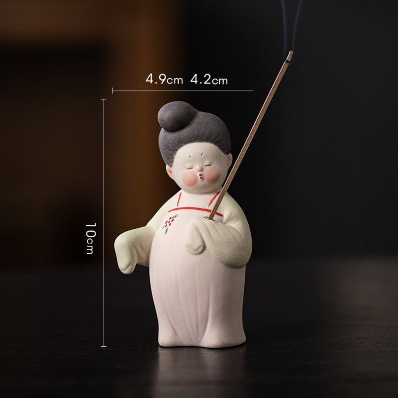 zensoullab Ancient Style Tang Dynasty Female Figure Ceramic Incense Burner Zen Incense Holder Incense Stand Chinese Tea Table Incense Ceremony Incense Burner Incense Burner Ornament