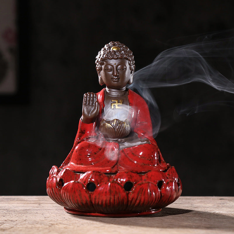 zensoullab Four-Hour Large Buddha Statue Incense Burner Antique Gold Glaze Ceramic Incense Burner Living Room Zen Incense Home Decor