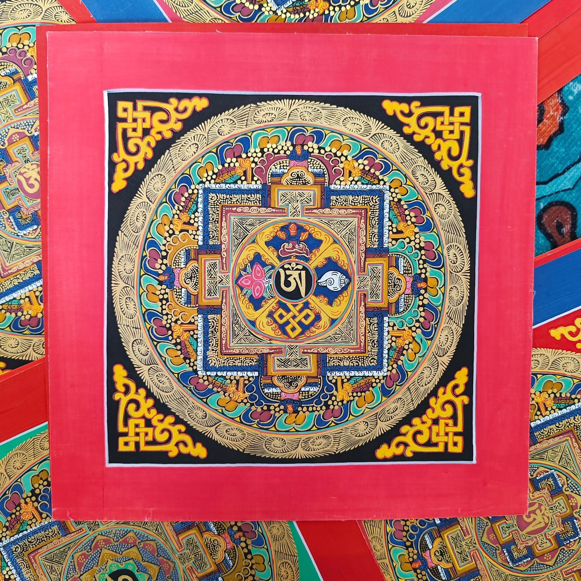 zensoullab Nepal Hand-painted Mandala Thangka Tibetan Six-Word Mantra Entrance Thangka Mandala Hanging Painting Decorative Painting Heart Wall Painting