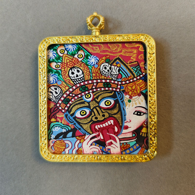 zensoullab Nepal Hand-painted Female God of Wealth Zaki Ram Past and Present Life Thangka Tibetan God of Wealth Small Thangka Gawu Box Pendant