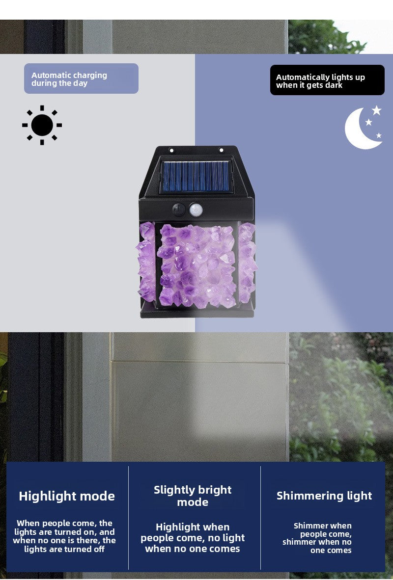 zensoullab Natural Crystal Raw Stone Solar Wall Light Outdoor Courtyard Waterproof Sensor Lighting Household Night Light