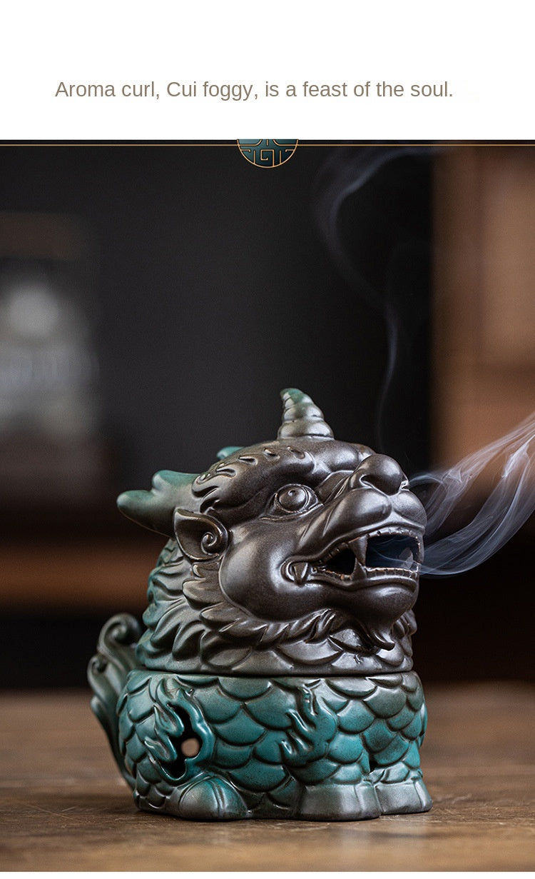 zensoullab Kirin Incense Burner Wealth-Attracting Divine Beast Agarwood Sandalwood Tea Table Home Indoor Incense Ceremony New Chinese Zen Ceramic Ornament