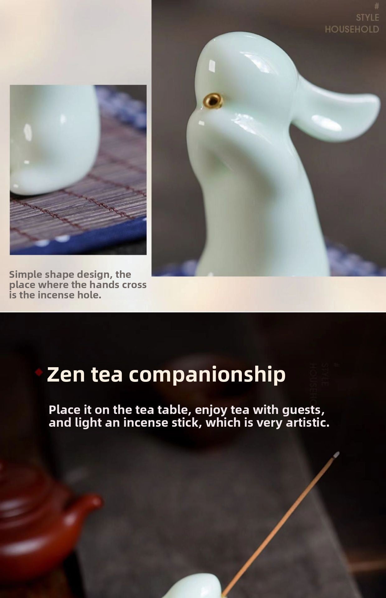 Zensoullab Creative Cute Little White Rabbit Ceramic Aromatherapy Stove Decoration Tea Ornaments Cover Living Room Home Incense Sandalwood Incense Stick Holder