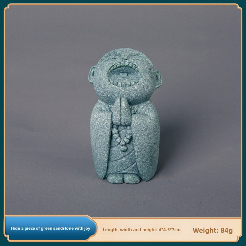 zensoullab Green Sand Stone Japanese Style Little Monk Home Aromatherapy Decoration Kyoto Kanzan Shape Fish Tank Aquarium Bonsai Matching Ornament