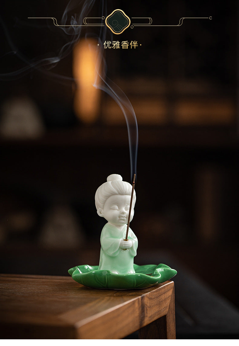 zensoullab Chinese Style Celadon Small Taoist Incense Holder Incense Stand Home Indoor Sandalwood Agarwood Incense Burner Zen Tea Room Incense Burner Incense Holder