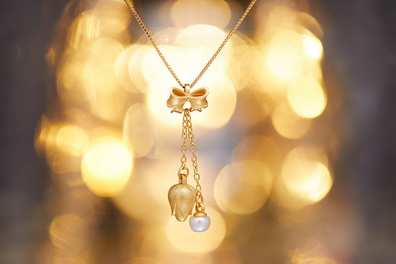 zensoullab Hot Selling S925 Sterling Silver Ancient Gold Inlaid Pearl Necklace for Women National Trend Simple Elegant Pendant